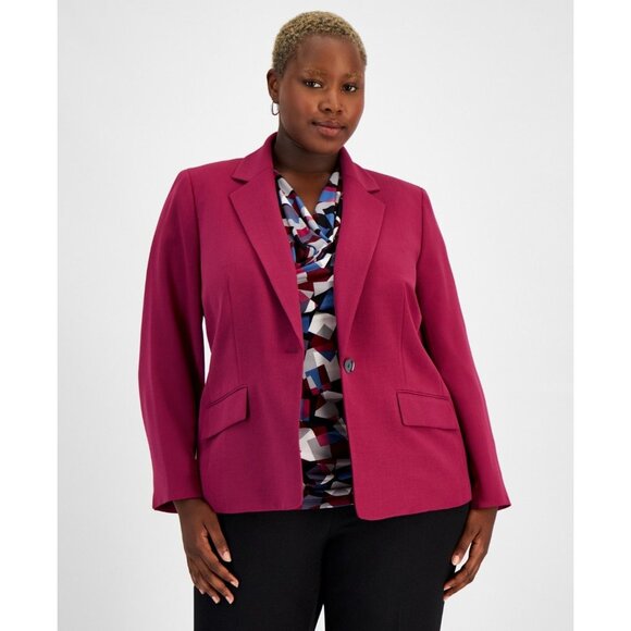 Kasper Womens Plus One Button Stretch Crepe Blazer Cerise Size 14W NWT - Picture 1 of 4